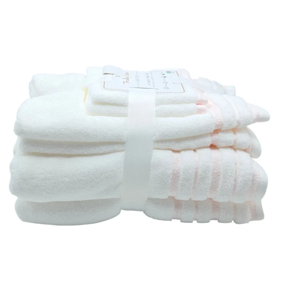 Truly Lou 6pc White Pink Soft Zero Twist Cotton Towel Set 2‎ Bath 2 Hand 2 Wash